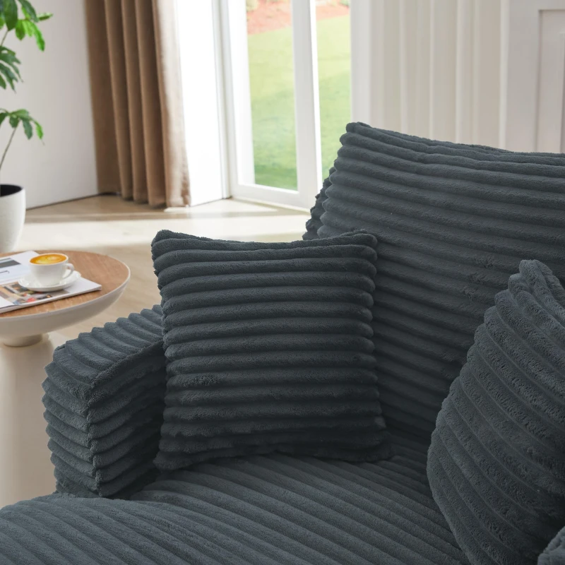 Moderner Cord-Loungesessel, bequemes Schlafsofa/Liegestuhl, geeignet für Wohnzimmer und Büro, 100L x 166B x 72H cm,Dunkelgrau