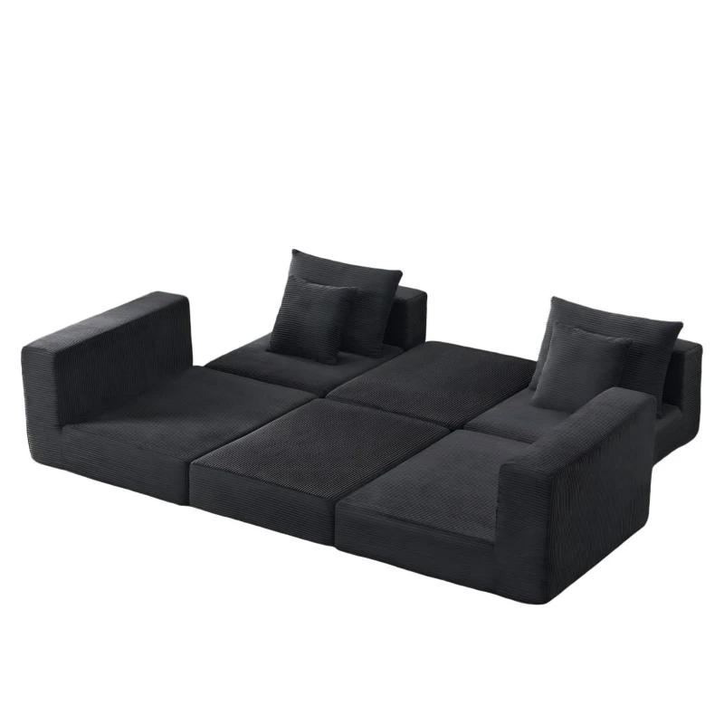 Knochenlose Sofabestuhlung mit rutschfester Basis, mit breiten Armlehnen, bequemen Rückenlehnen und einem hochelastischen Polster, Maße 259,5 L x 96 B x 64,5 H cm, Dunkelgrau