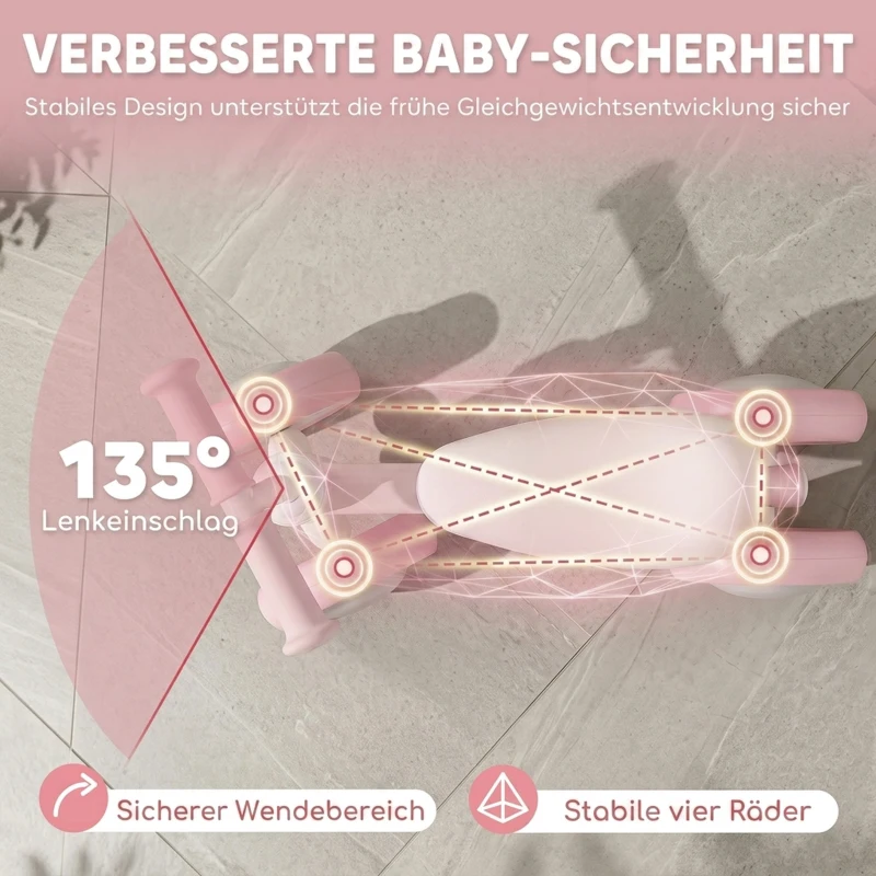 AIYAPLAY Kinder Laufrad Klappbar Lauflernrad mit leuchtenden leisen EVA-Rädern Höhenverstellbarer Sitz Rosa