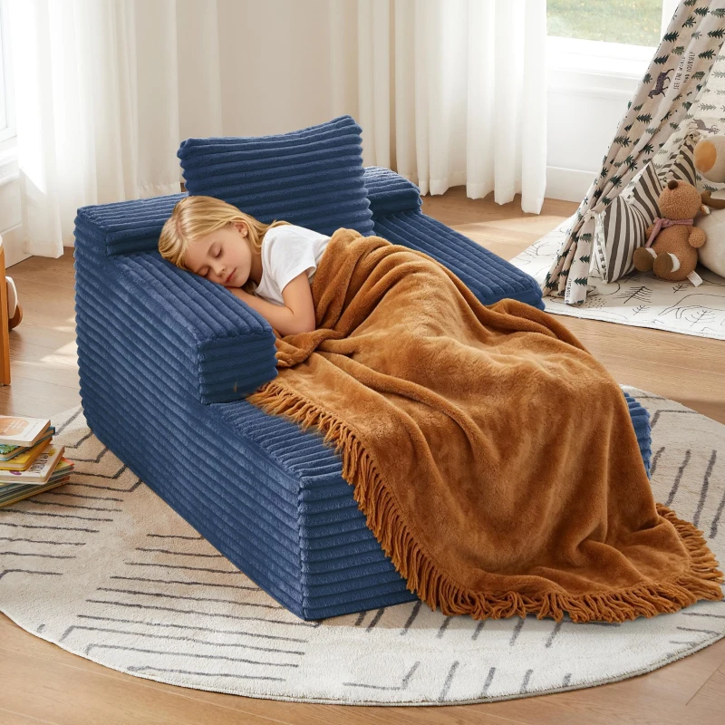 Knochenloses Cordsofa, bequemes Schlafsofa / unzusammengebauter Liegestuhl, Liegestuhl für Wohnzimmer und Büro, 81L x 117B x 50H cm, Blau