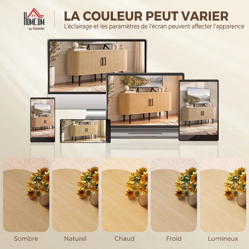 HOMCOM Meuble TV 106 cm, Meuble Télé pour 50 Pouces, 2 Portes Coulissantes à Tambour 4 Compartiments Étagères Réglables, Chêne