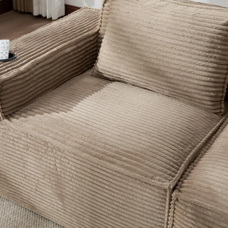 Modulares Doppelsitz-Cordsofa mit Becherhaltern und Seitentaschen, Federkern und hochdichtem Schaumstoff, 188L x 90B x 75H cm, Khaki