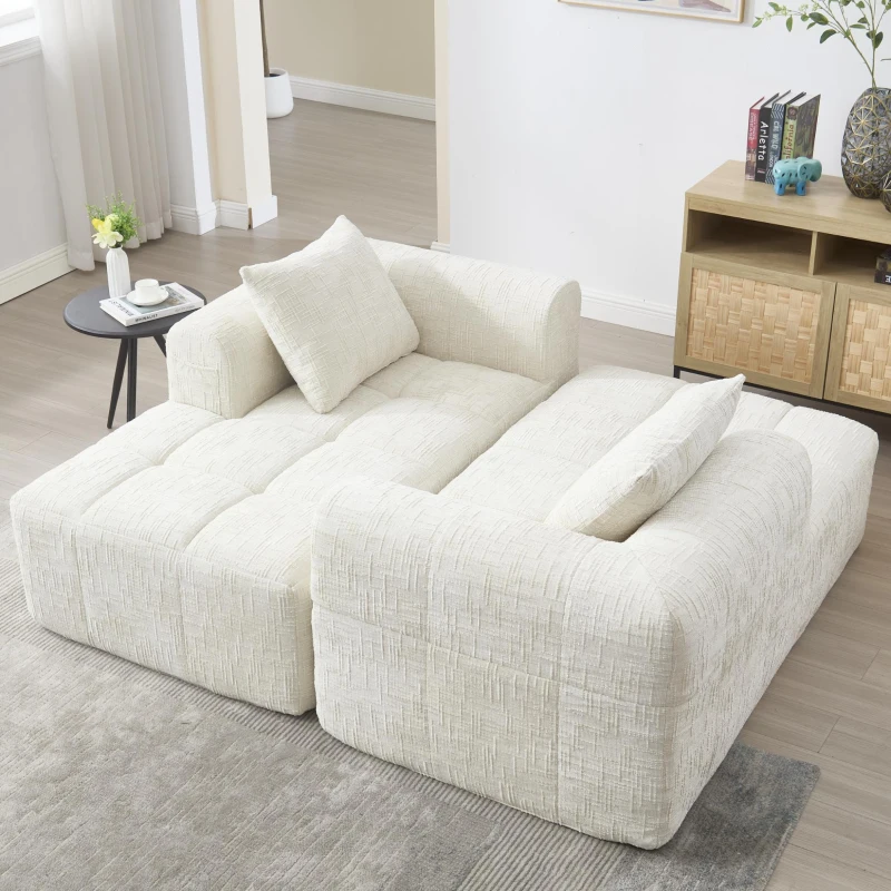 Modernes L-förmiges Wildledersofa, 3 Kissen, fernbedienbare Seitentaschen, 250L x 158B x 60H,Beige