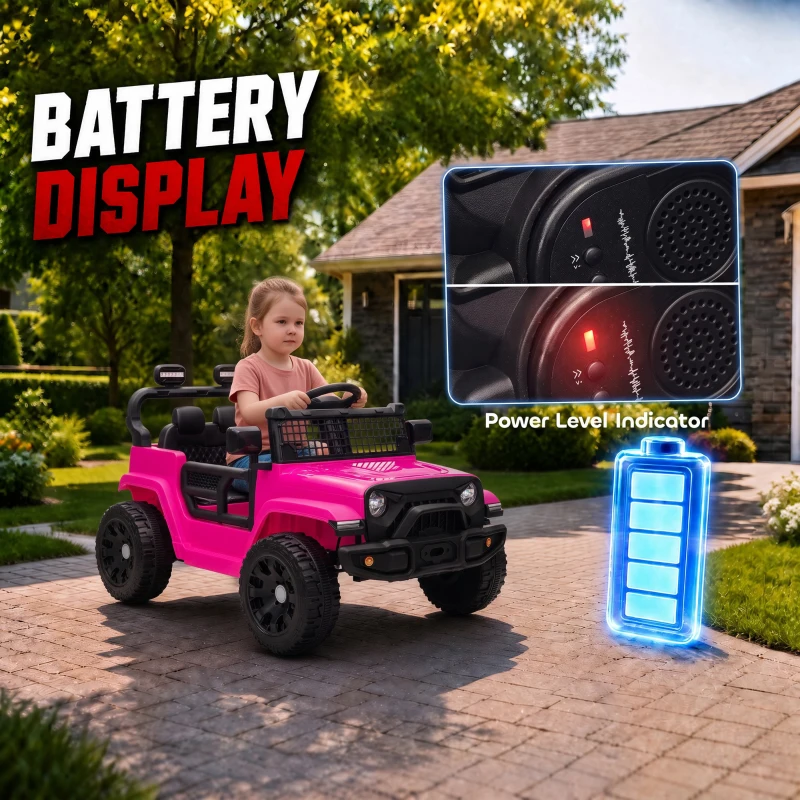 AIYAPLAY 12V Electric Car for Kids with Remote, Dual Motors, Rear Suspension, Soft Start, Music, Lights for 3-8 Years, Pink