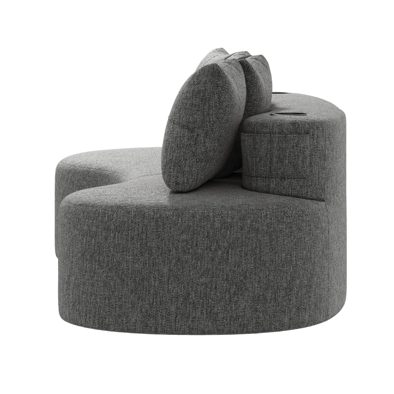 Leinensofa mit 4 Kissen, darunter Getränkehalter und Seitentaschen, 240L x 109B x 63H cm, Dunkelgrau