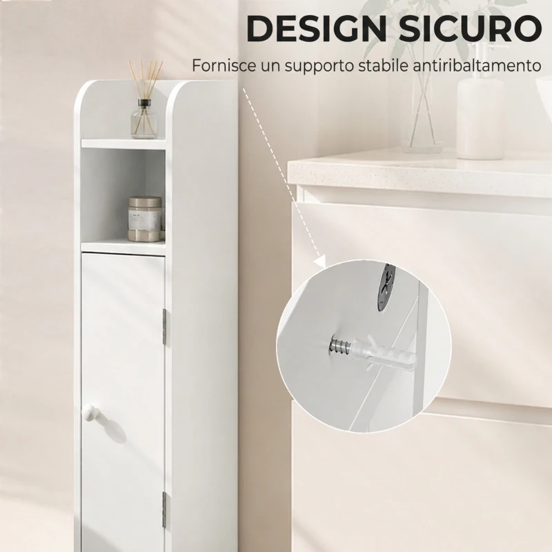 HOMCOM Mobile Bagno Slim Salvaspazio con Armadietto e Ripiano, 18x20x80 cm, Bianco