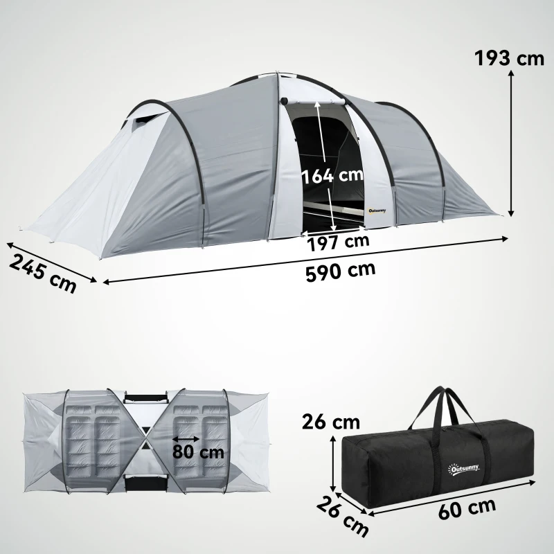 Outsunny Cort de Camping pentru 4-5 Persoane cu 2 Camere