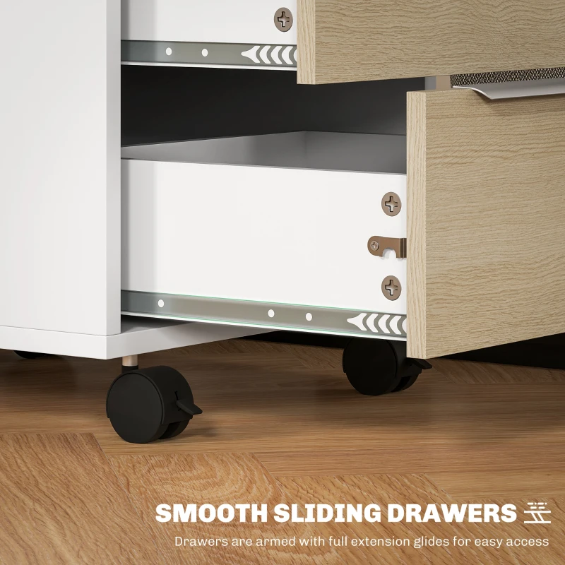 HOMCOM Three-Drawer Locking Filing Cabinet - Oak/White