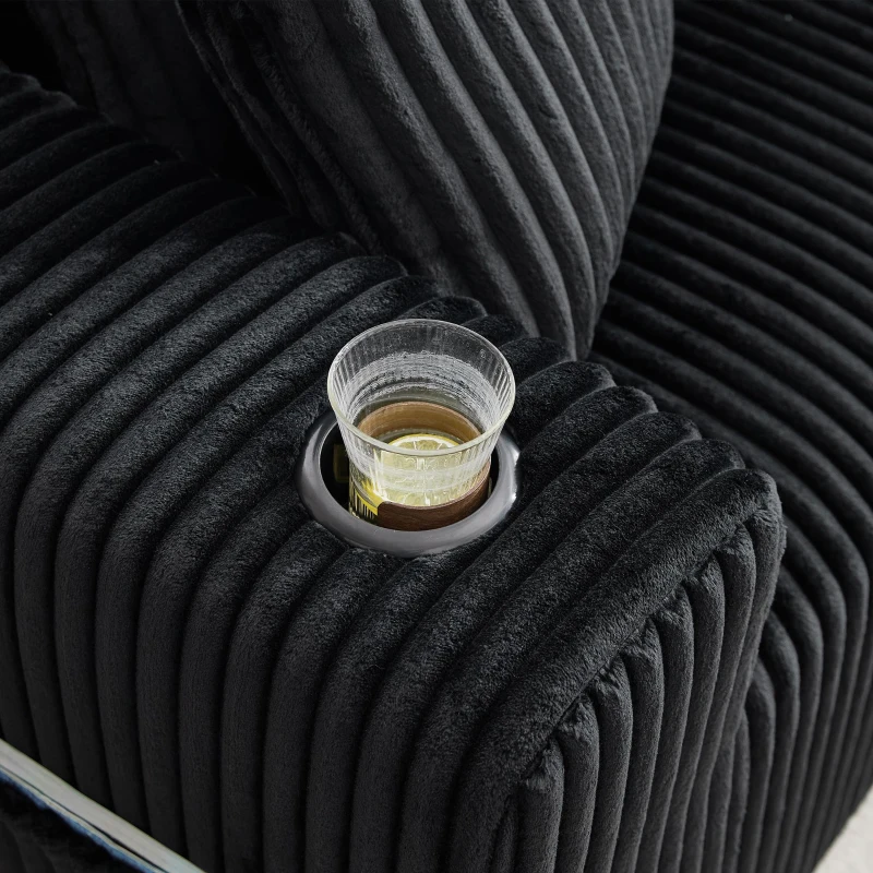 Modulares Sofaset mit Liegestühlen und Doppelbetten, 5 Kissen und 2 Getränkehaltern， 257X160X62 cm, Schwarz