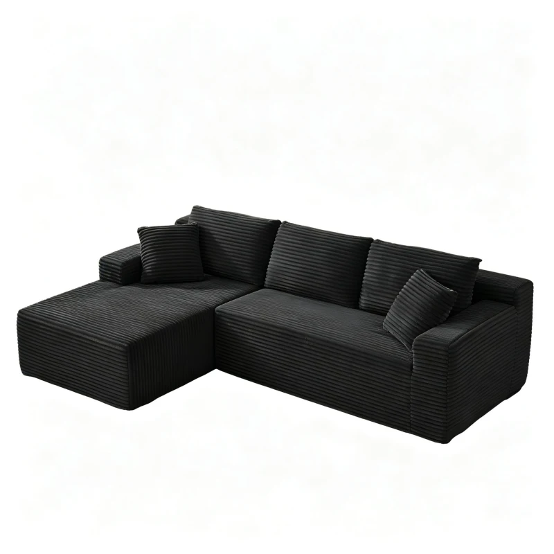 Moduläres L-förmiges 3-Sitzer-Sofa, gefertigt aus atmungsaktivem Stoff und hochwiderstandsfähigem Memory-Schaumstoff, mit abnehmbarer Rückenlehne und Nackenkissen, Maße 252,5L x 163B x 65H cm, Schwarz