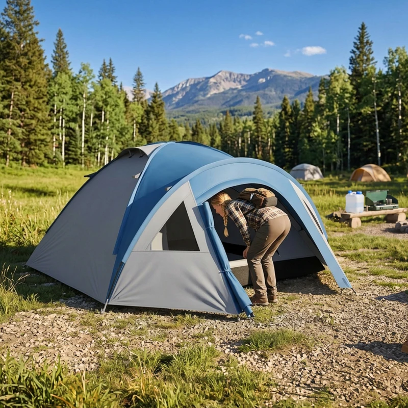 Outsunny Tente de camping familiale 3 personnes tente dôme étanche légère, ventilée facile à monter double porte et