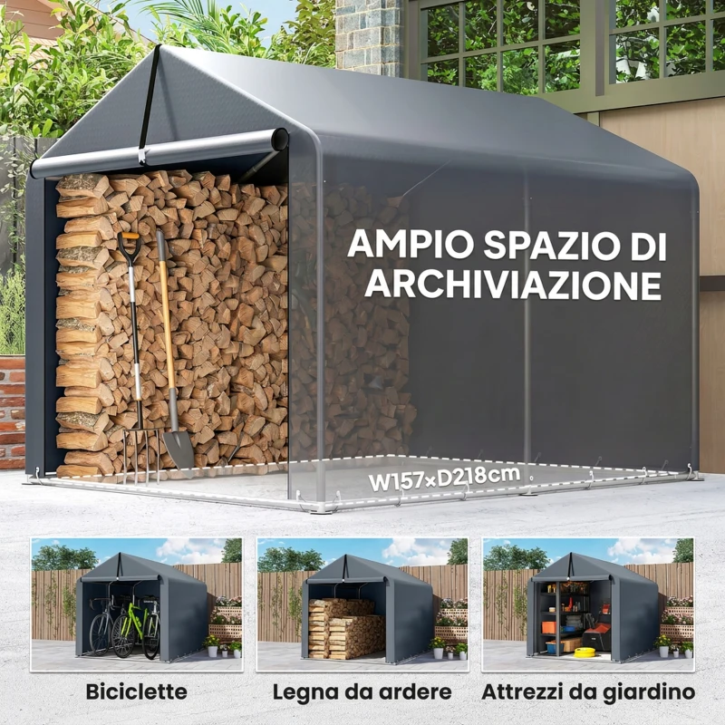Outsunny Tenda Garage con Copertura Rinforzata Impermeabile e Ingresso Zip, in Acciaio Zincato, 162x221.5x163 cm, Grigio