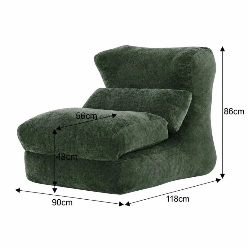 Knochenloser Sofa-Kombinationssitz, umwandelbar von einem einzelnen Sessel in einen Sessel, geeignet für Wohnzimmer und Schlafzimmer, 90L x 118B x 86H cm,Grün