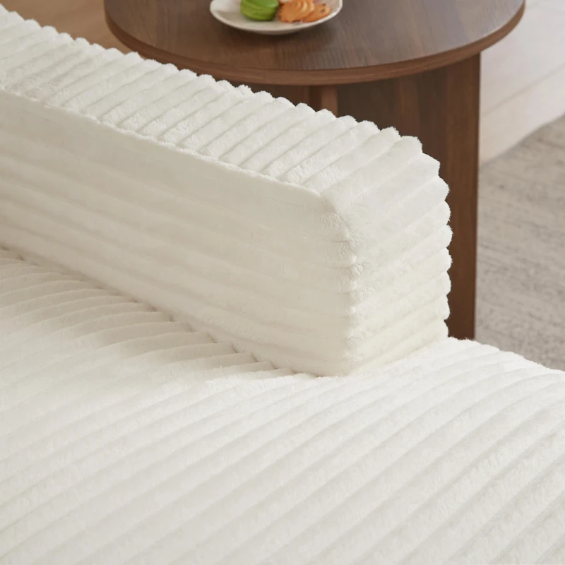 Knochenloses Cord-Freizeitsofa, doppellagiges Design, kann in ein Bett gefaltet werden, 100L x 160B x 64H cm,Weiß