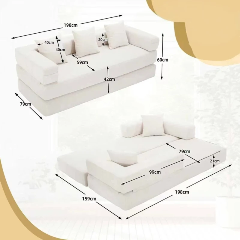Modulares Chenille-Block-Sofa, frei kombinierbar, mit Seitentaschen zur Verstauung und rutschfestem Fahrgestell, Maße 198L x 79B x 60H cm, Beige