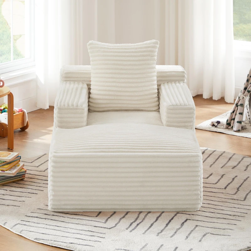 Knochenloses Cordsofa, bequemes Schlafsofa / unzusammengebauter Liegestuhl, Liegestuhl für Wohnzimmer und Büro, 81L x 117B x 50H cm, Beige