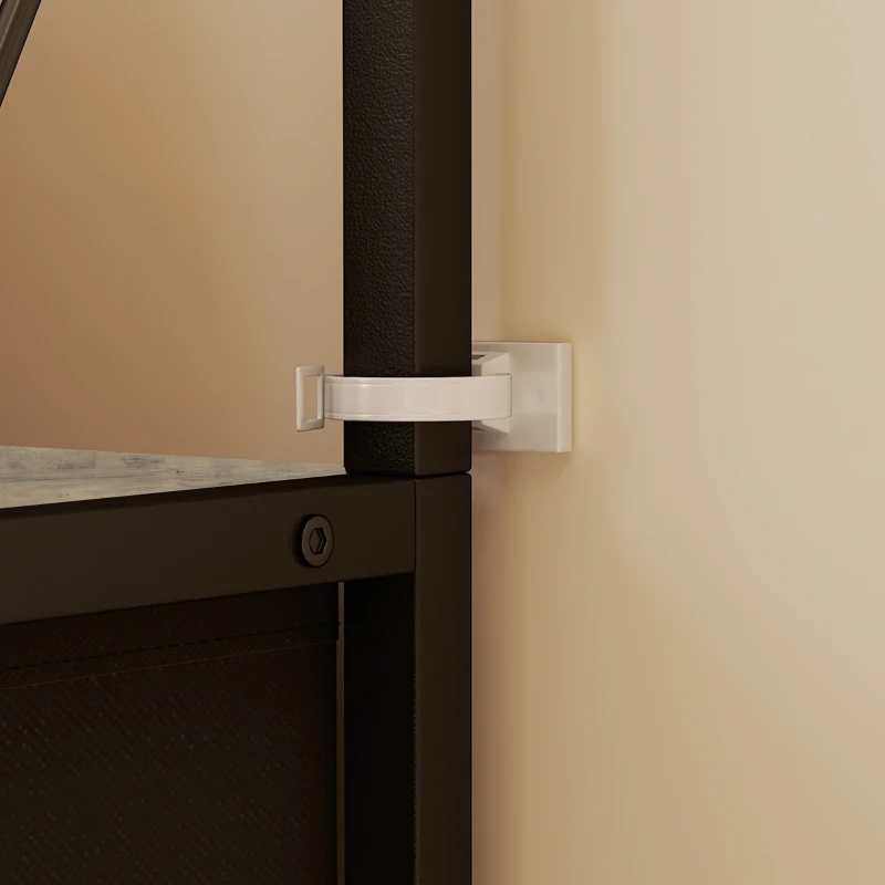 HOMCOM Perchero 4 en 1, mueble de entrada con 7 cajones plegables de tela, 14 ganchos y panel de rejilla, gris efecto madera