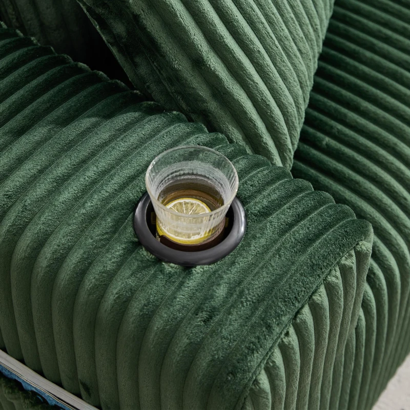 Modulares Sofaset mit Liegestühlen und Doppelbetten, 5 Kissen und 2 Getränkehaltern，257X160X62 cm, Smaragdgrün