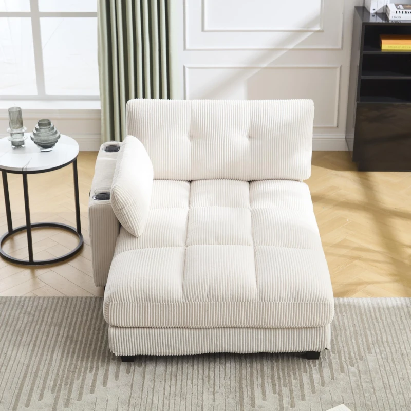 Palm-Sessel mit austauschbaren linken und rechten Armlehnen, drei Becherhaltern und einer Seitentasche, USB-Anschlüssen an den Seitenlehnen, 140L x 112B x 81H, Beige
