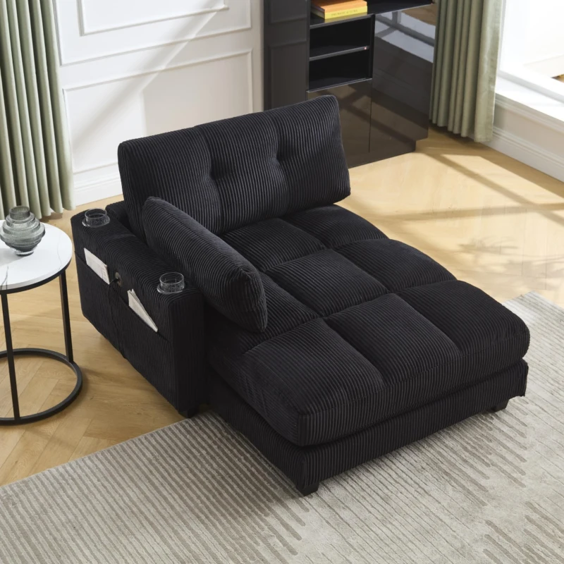 Palm-Sessel mit austauschbaren linken und rechten Armlehnen, drei Becherhaltern und einer Seitentasche, USB-Anschlüssen an den Seitenlehnen, 140L x 112B x 81H,Schwarz