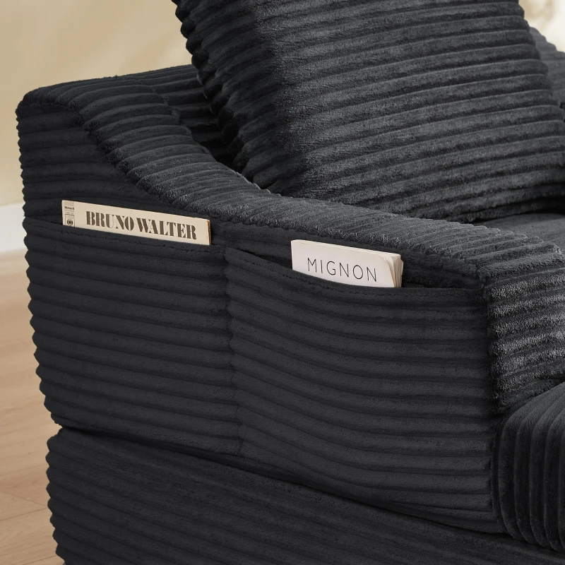 Knochenloses Cord-Freizeitsofa, doppellagiges Design, kann in ein Bett gefaltet werden, 100L x 160B x 64H cm, Dunkelgrau