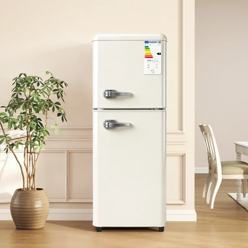112L Doppeltür-Kühlschrank, 72L Kühlfach + 40L Gefrierfach, 7-stufiger Temperaturregler, 41L x 48,5 B x 114,5 H cm, Cremefarben
