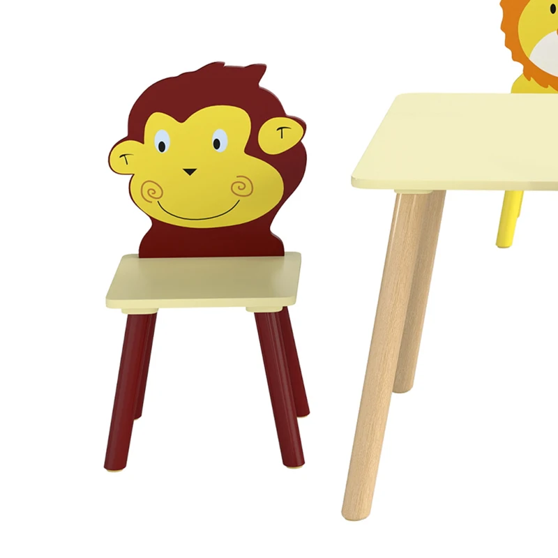 AIYAPLAY Ensembl Table pour Enfant avec 4 Chaises 5 Pièces en Bois, Dossier en Forme Animale, Coins Arrondis, 3-8 Ans, Jaune