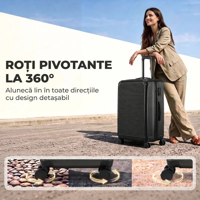 HOMCOM Valiză Rigidă Medie 71 L, Bagaj Extensibil cu 4 Roți, Geantă Umed/Uscat, 43 x 28 x 66 cm, Negru