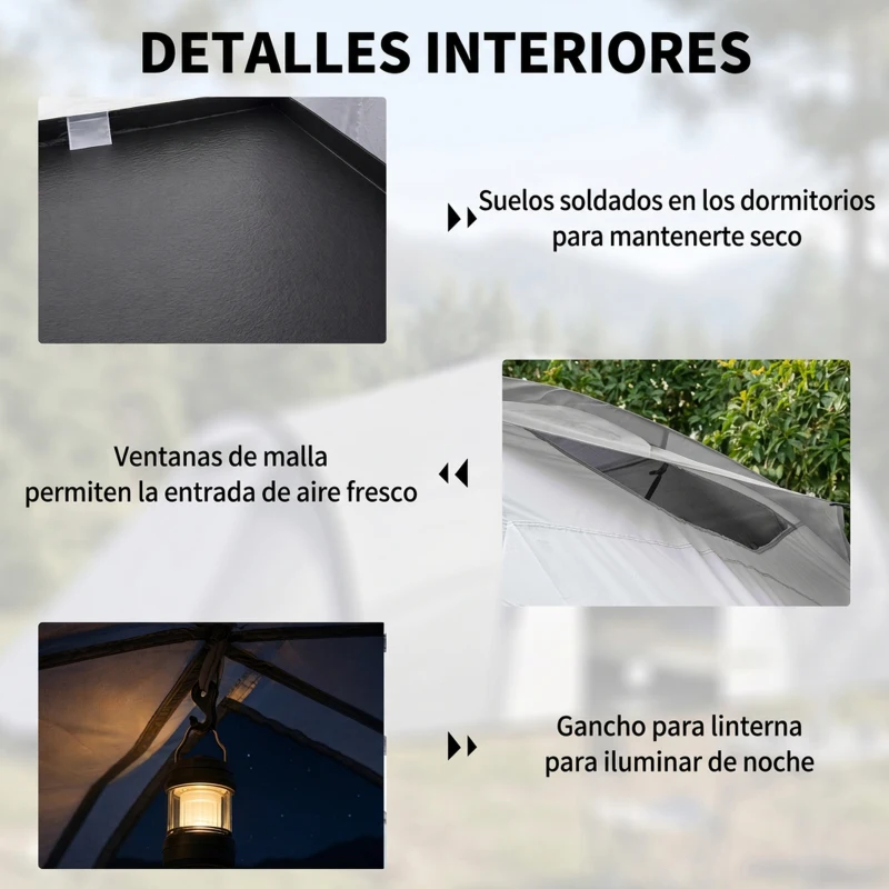 Outsunny Tienda de Campaña Familiar para 4 Personas con 2 Ventanas y Bolsa de Transporte Impermeable Anti-UV 590x245x193cm Gris