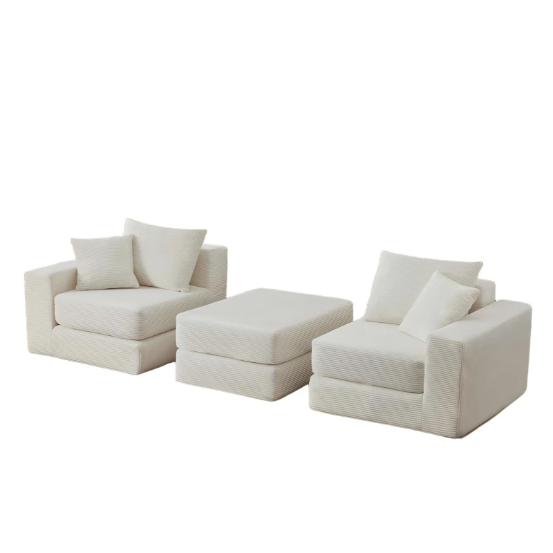 Knochenlose Sofabestuhlung mit rutschfester Basis, mit breiten Armlehnen, bequemen Rückenlehnen und einem hochelastischen Polster, Maße 259,5 L x 96 B x 64,5 H cm, Weiß