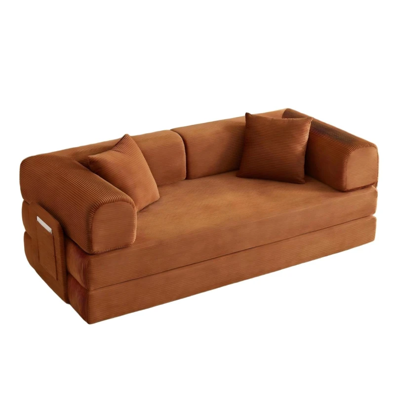 Knochenloses modulares Sofa, umbaubar in ein Bett, umfasst 2 Polster und einen Stahlrahmen, 204L x 97B x 65H cm,Terrakotta