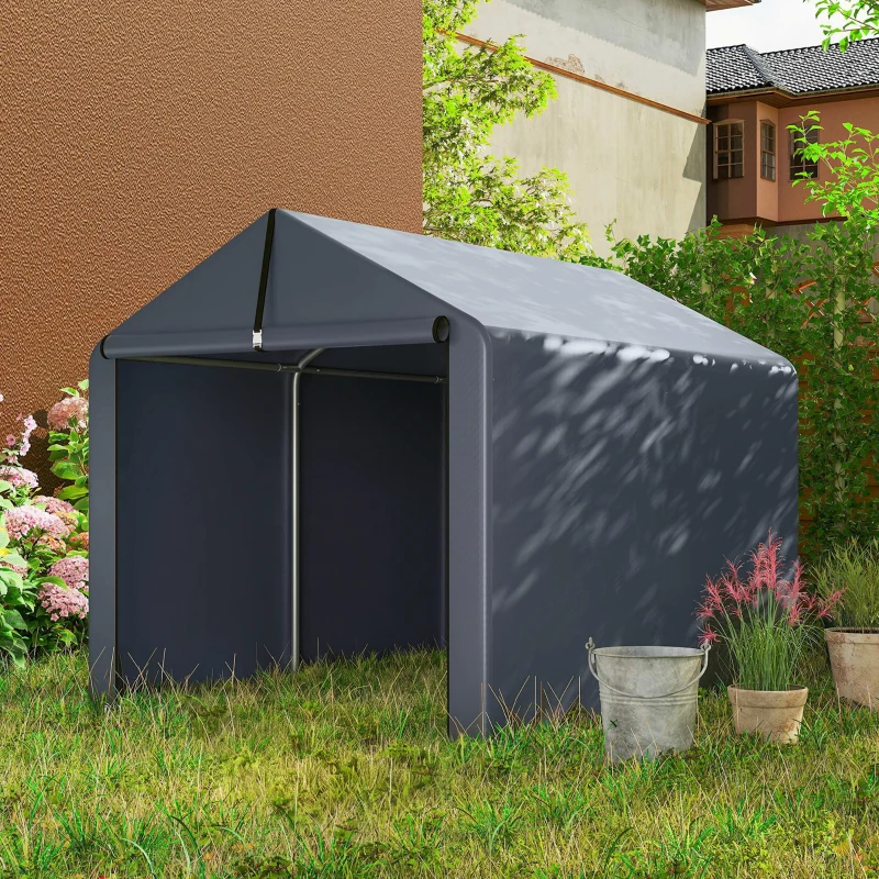 Outsunny Garaj cort cu material întărit impermeabil și intrare cu fermoar, din oțel galvanizat, 162x221,5x163 cm, gri