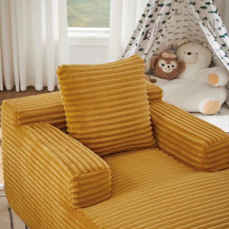Knochenloses Cordsofa, bequemes Schlafsofa / unzusammengebauter Liegestuhl, Liegestuhl für Wohnzimmer und Büro, 81L x 117B x 50H cm, Gelb