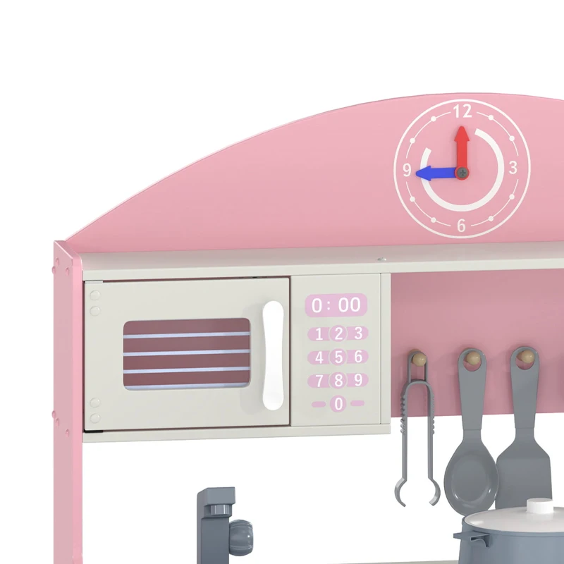 AIYAPLAY Kids Play Kitchen with Lights & Sounds, Pretend Play Toy set with Fabric Drawer, 5-Piece Accessories for 3-6 Years, Pink