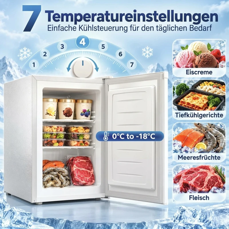 HOMCOM Mini-vriezer 59,1 l, tafelmodel, omkeerbare deur, uitneembare planken, instelbare temperatuur, wit