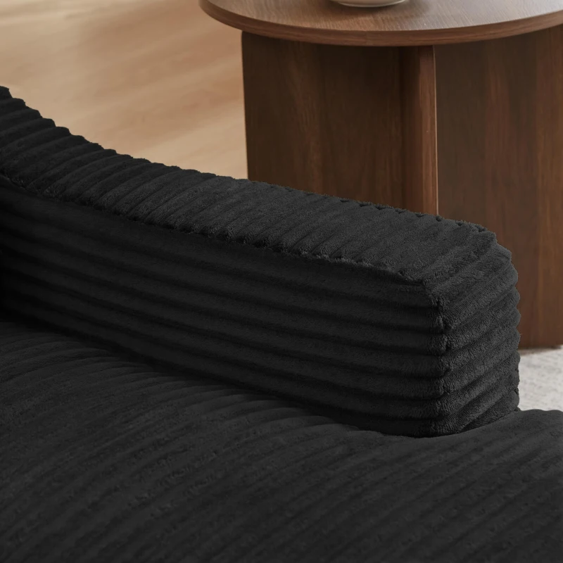 Knochenloses Cord-Freizeitsofa, doppellagiges Design, kann in ein Bett gefaltet werden, 100L x 160B x 64H cm, Schwarz
