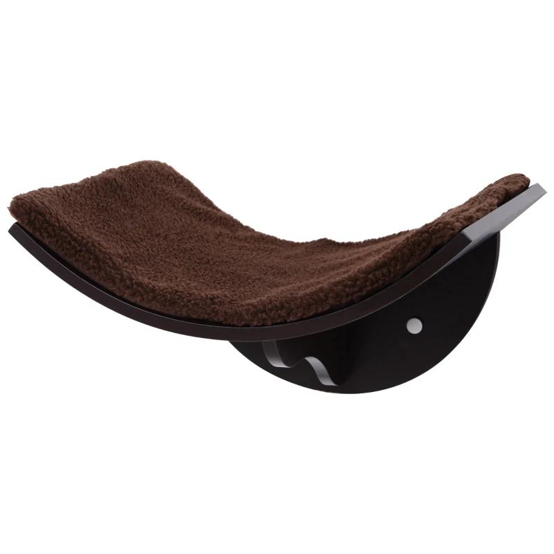 PawHut Wood Cat Shelves, Wall-Mounted Cat Shelter, Curved Kitten Bed Perch Climber Furniture 41 x 28 x 21cm Brown