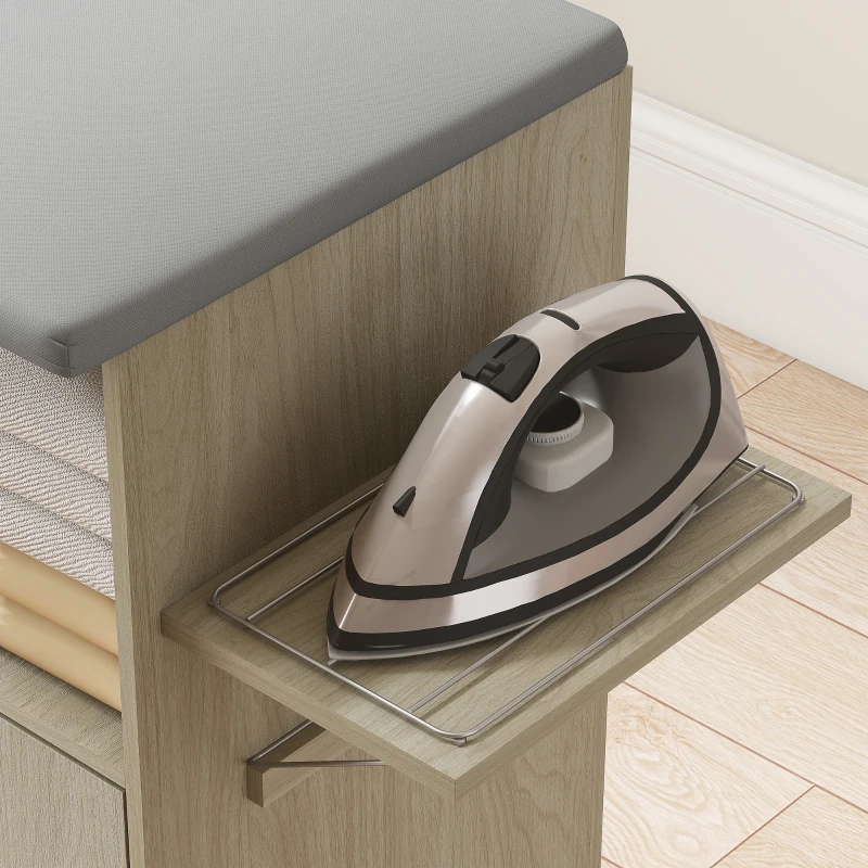 HOMCOM Mobile Asse da Stiro con Piano d'Appoggio Effetto Lino, 3 Ripiani a Cubo e Guida, 127x42.5x99 cm, Multicolore