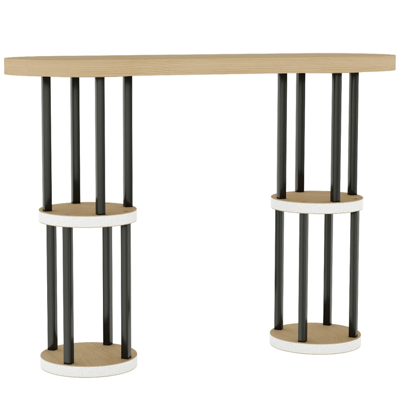 HOMCOM Table Console Cannelée, Rangement Dissimulé, Pieds Colonnes, Style Rustique, Console d'Entrée Étroite, 103x35x80cm Chêne