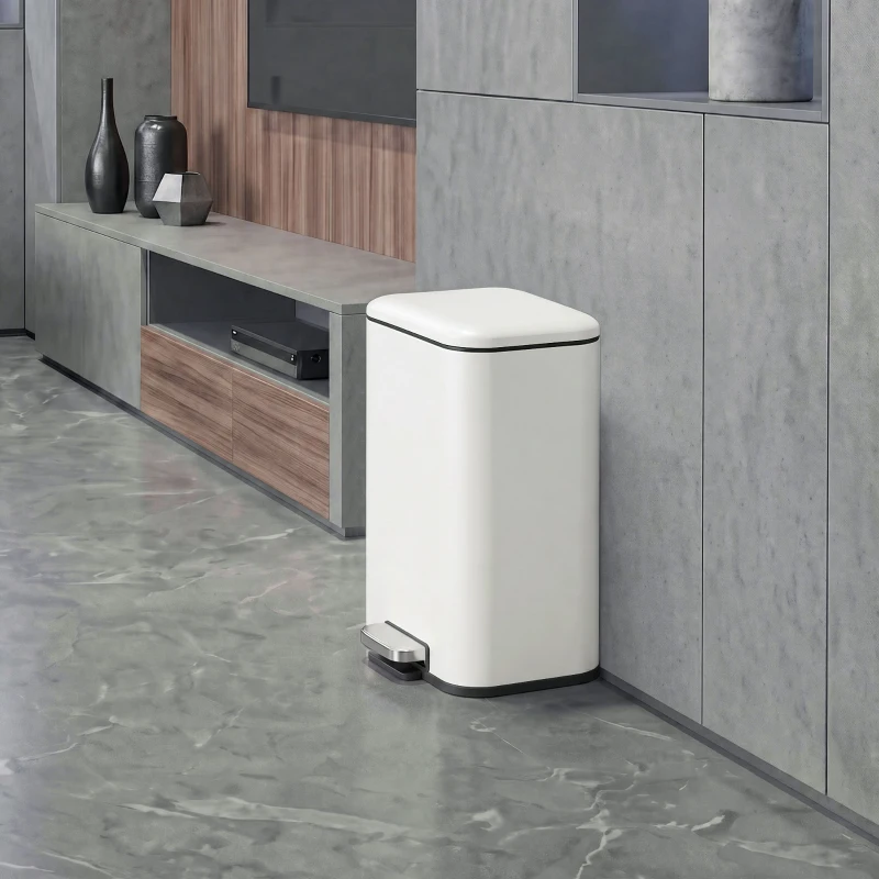 HOMCOM 20 L Kitchen Pedal Bin, Metal Rubbish Bin with Removable Inner Bucket, Soft-Close & Stay-Open Lid, Cream White