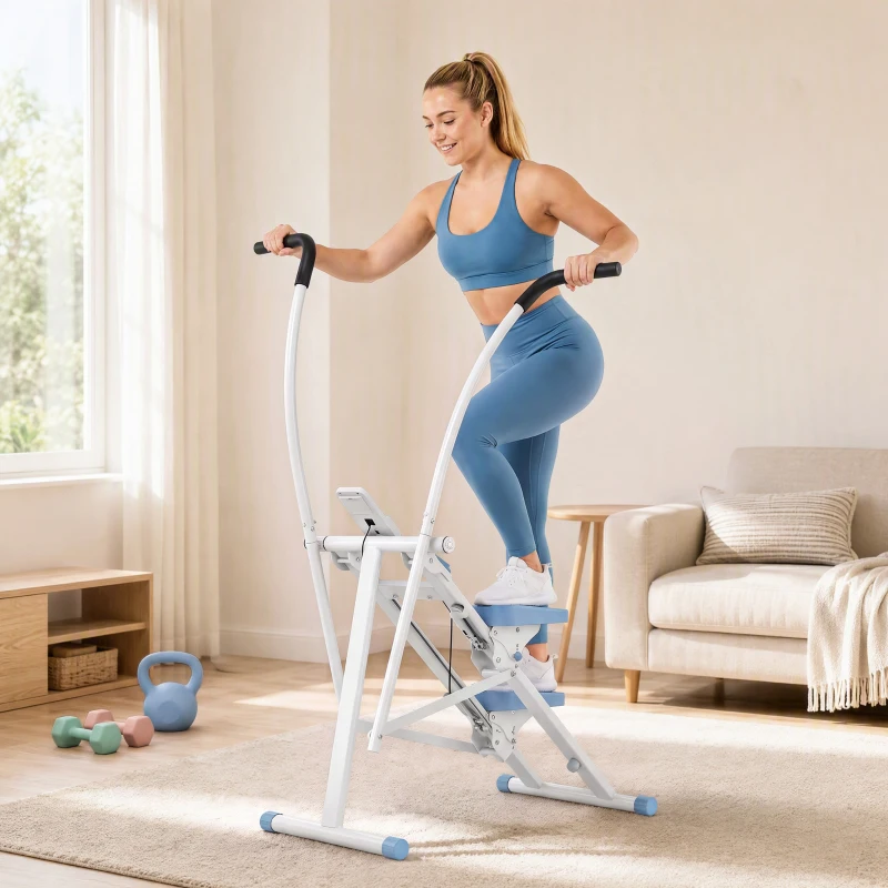 SPORTNOW Stepper d'Escalier Pliable, Hauteur Réglable, Écran LCD, Pédales Réglables, Charge 100 kg, 85 x 80 x 142 cm, Blanc