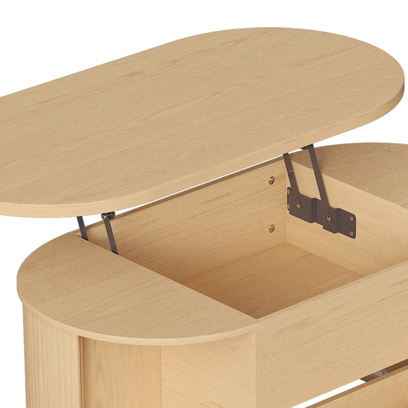 HOMCOM Mesa de Centro com Tampo Elevatório Oval Compartimento Oculto Gaveta Canelada Portas de Correr e Armários 100x50x40 cm Carvalho