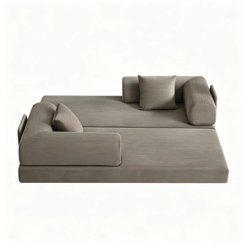 Knochenloses modulares Sofa, umbaubar in ein Bett, umfasst 2 Polster und einen Stahlrahmen, 204L x 97B x 65H cm,Taupe