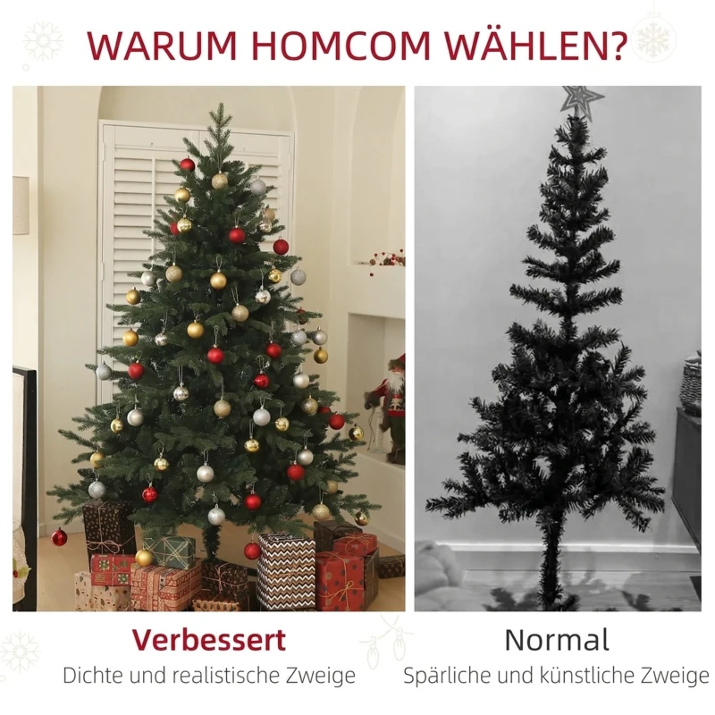 HOMCOM 180 cm sztuczna choinka w stylu świerkowym z 1696 końcówkami gałęzi i składanym stalowym stojakiem, choinka do domu lub biura, zielona