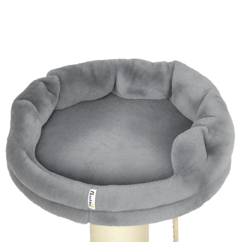 PawHut Krabpaal met kattenbed, 1 ligplek, incl. kattenspeeltje, 55 x 55 x 83 cm, grijs