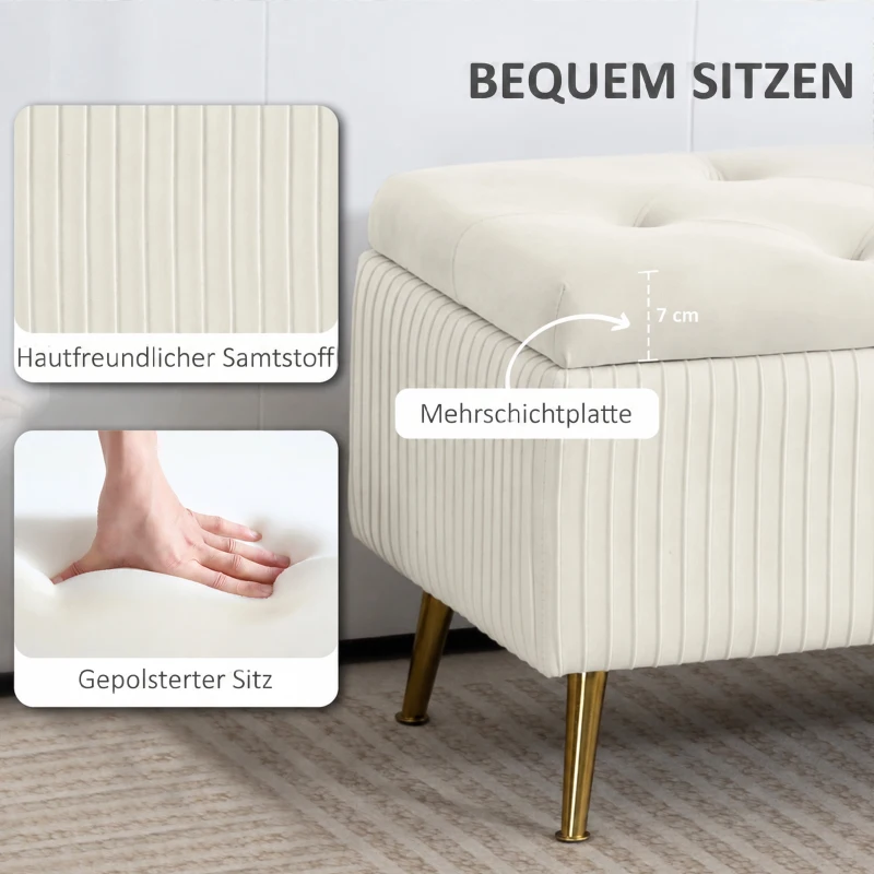 HOMCOM Sitzbank mit Stauraum, Polsterbank mit Samtoptik, Goldene Stahlbeine, Bettbank für Wohnzimmer