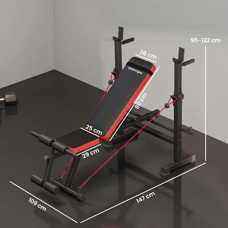 SPORTNOW Banco de Musculação Multifuncional com Suporte para Barra Ajustável e Encosto Regulável para Casa ou Ginásio