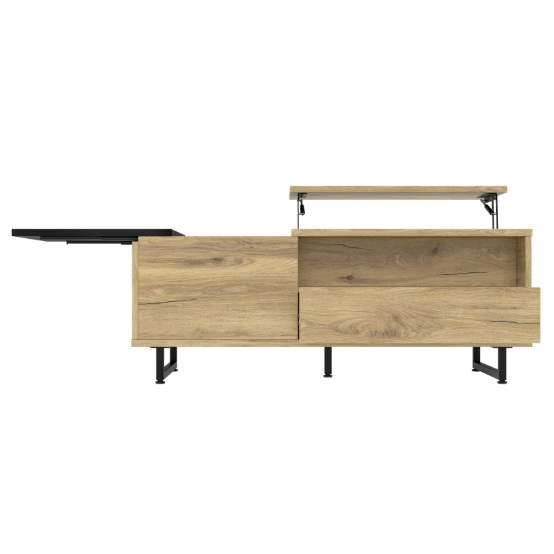 Schrank mit LED-Stehleuchte und ausreichend Stauraum, verstellbare Höhe mit Schublade und Fach, 103,5 x 50 B x 27,5 H cm, Natur