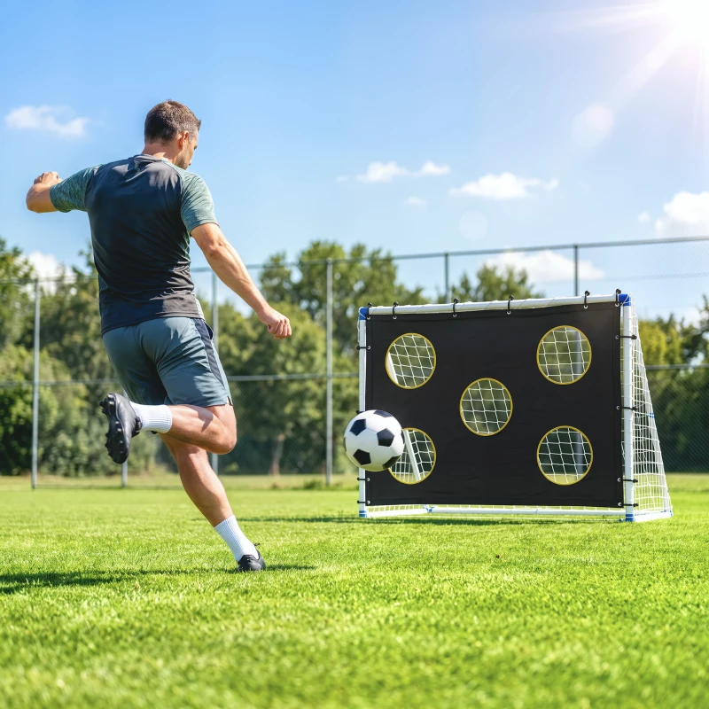 SPORTNOW Football Goal, 183 x 96 x 130 cm Portable Practice Football Net with Target Cloth and PVC ball, Tetoron Training Goal