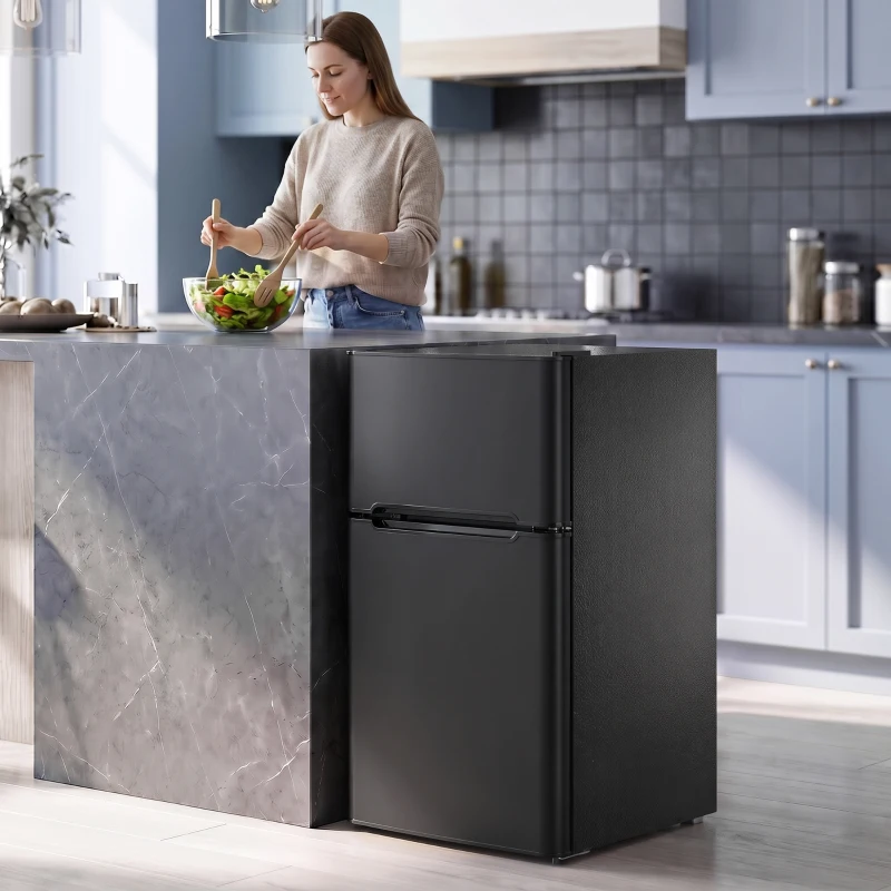 HOMCOM Mini Réfrigérateur Congélateur 90 L, Petit Frigo Compact Silencieux, 2 Portes Réversibles, Thermostat Réglable, Noir